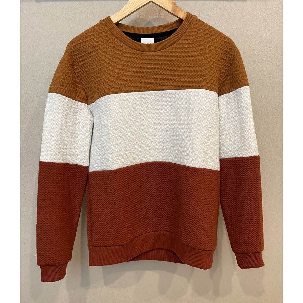 Zara Colorblock Quilted Sweatshirt Size Medium Neutral Long Sleeve Cozy